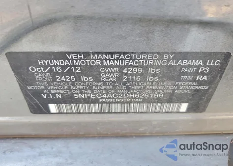 2013 Hyundai Sonata Se из США, поврежденный, VIN 5NPEC4AC2DH626199